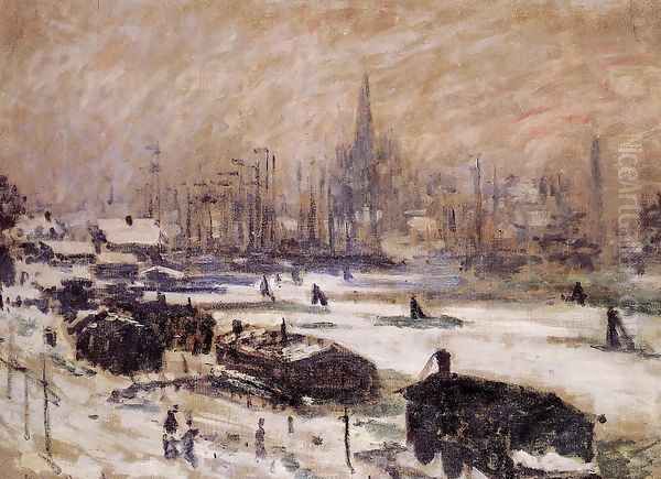 Amsterdam In The Snow Oil Painting by Claude Oscar Monet