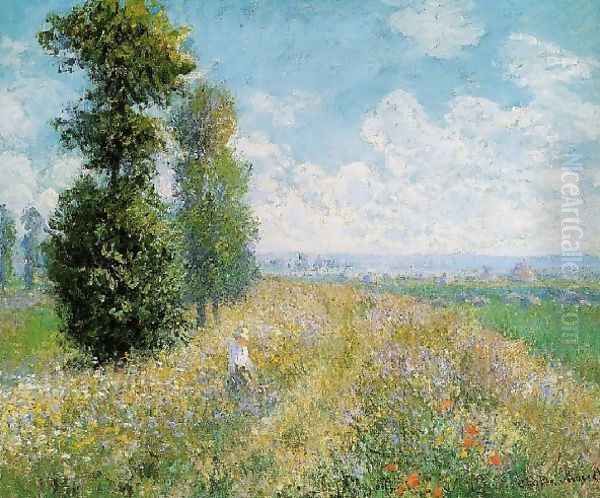 Meadow With Poplars Aka Poplars Near Argenteuil Oil Painting by Claude Oscar Monet