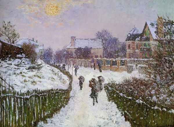 Boulevard St Denis Argenteuil Snow Effect Oil Painting by Claude Oscar Monet