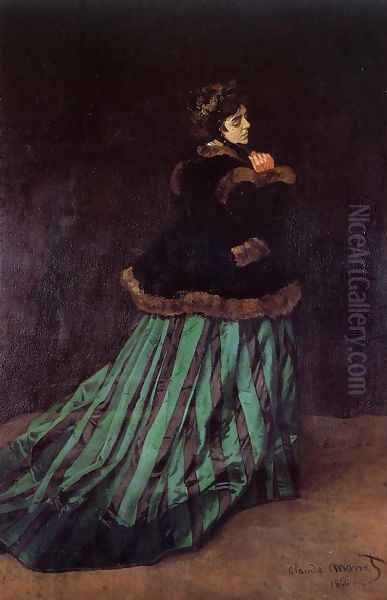 Camille Aka The Woman In A Green Dress Oil Painting by Claude Oscar Monet