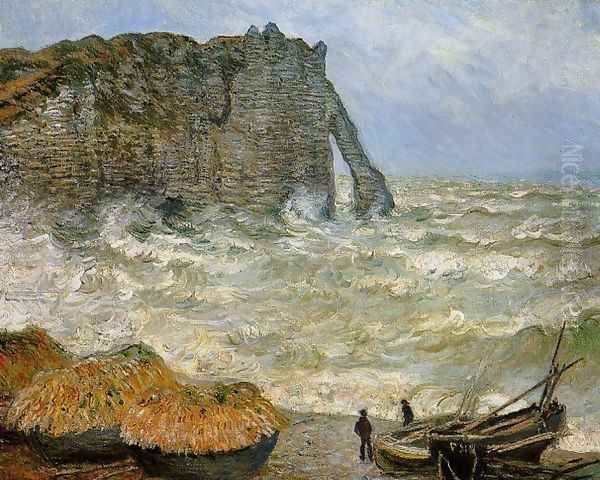 Etretat Rough Sea Oil Painting by Claude Oscar Monet