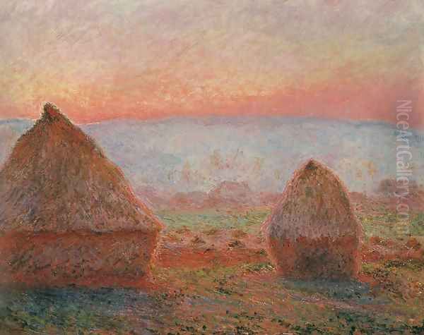 Les Meules à Giverny, soleil couchant (Haystacks at Giverny, the evening sun) Oil Painting by Claude Oscar Monet