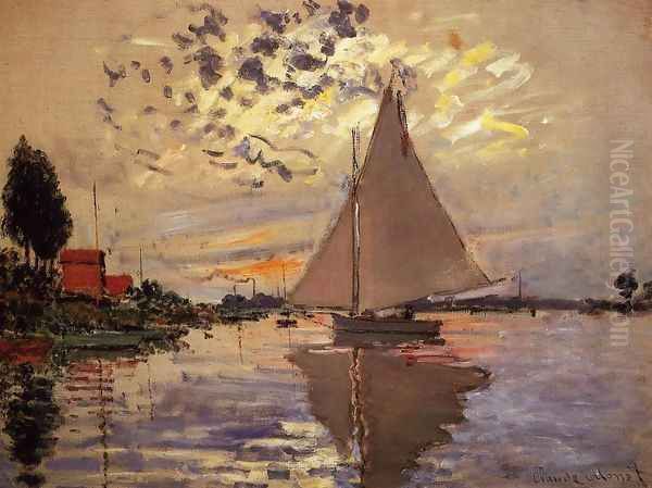 Sailboat At Le Petit Gennevilliers Oil Painting by Claude Oscar Monet