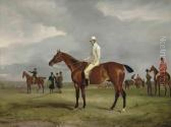 Clinker With Captain Horatio Ross Up, Radical With Captain Douglasup And Other Horses Oil Painting by John Snr Ferneley