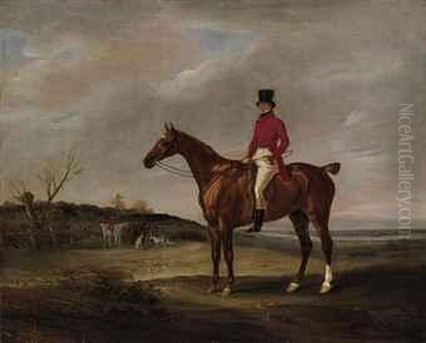 Colonel Standen On His Chestnut Hunter With The Quorn Huntsmen Andhounds At A Covert Oil Painting by John Snr Ferneley