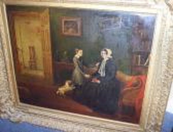 Drawing Room Interior Oil Painting by John Snr Ferneley