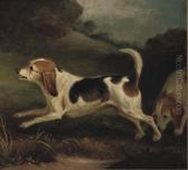 A Beagle In A Landscape Oil Painting by John Snr Ferneley