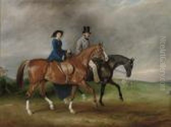 Thomas Tertius Paget And His Wife, Geraldine Mccausland, Riding On Oil Painting by John Snr Ferneley