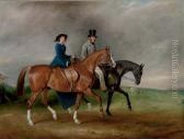 Thomas Tertius Paget And His 
Wife, Geraldine Mccausland, Riding On Satan And Jessica In Bradgate 
Park, Leicestershire Oil Painting by John Snr Ferneley