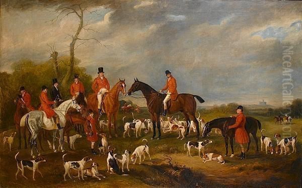 Sir Richard Sutton Bart, And His
 Hounds, With Portraits Of Gentlemen Of The Burton Hunt, Lincoln 
Cathedral In The Distance Oil Painting by John Snr Ferneley