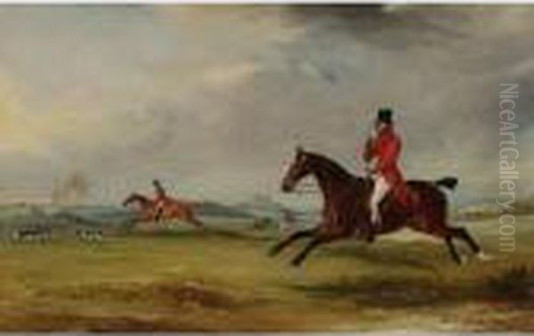 Lord Robert Manners On Benefit, 
Lord Charles On Featherlegs, And The Duke Of Rutland Hunting Near 
Belvoir Castle Oil Painting by John Snr Ferneley