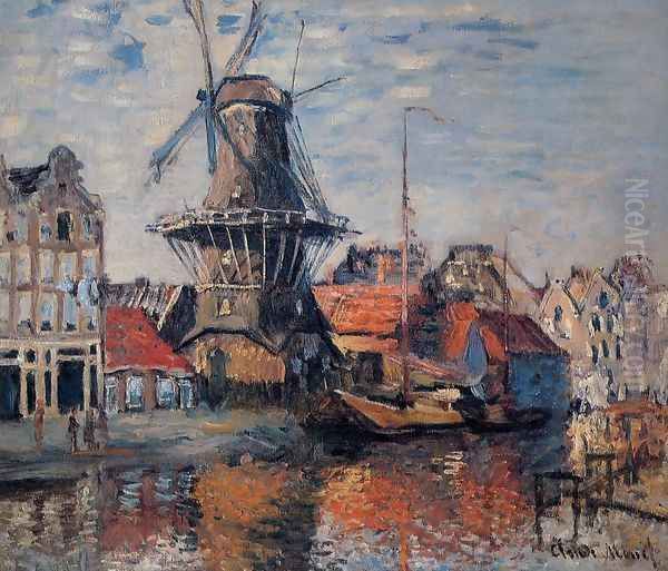 The Windmill On The Onbekende Canal Amsterdam Oil Painting by Claude Oscar Monet