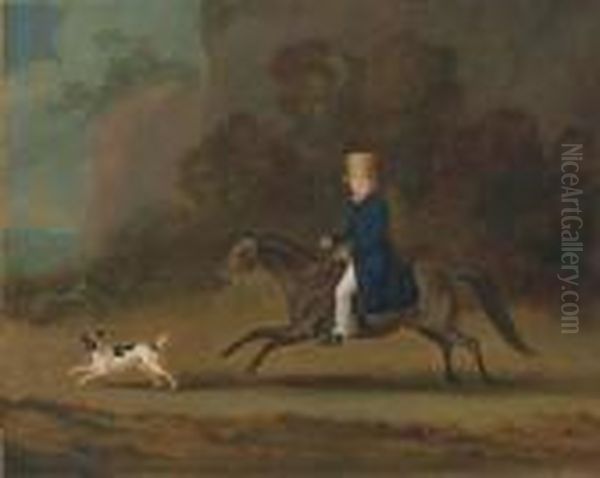 Henry, 3rd Earl Of Lonsdale, On A Grey Pony, With A Terrier Oil Painting by John Snr Ferneley