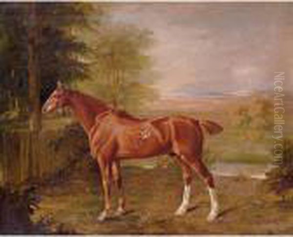 A Hunter In A Landscape Oil Painting by John Snr Ferneley