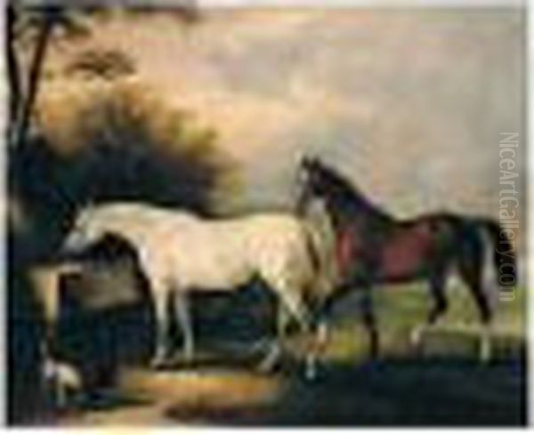 Sir John Thorold's Horses At Syston Oil Painting by John Snr Ferneley