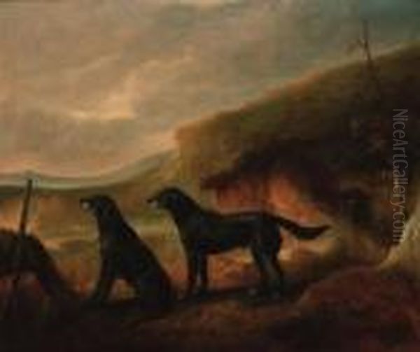 Gun Dogs In A Landscape Oil Painting by John Snr Ferneley