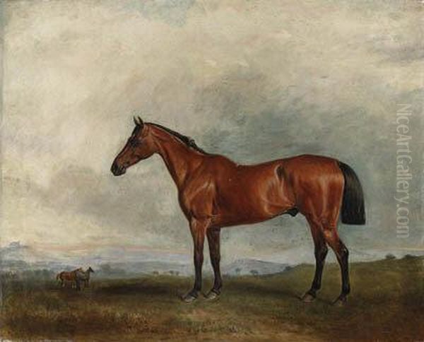 A Bay Hunter In An Extensive Landscape, With Other Huntersbeyond Oil Painting by John Snr Ferneley