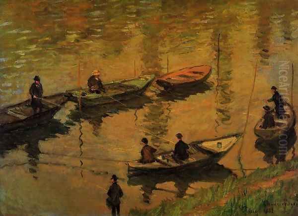 Anglers On The Seine At Poissy Oil Painting by Claude Oscar Monet