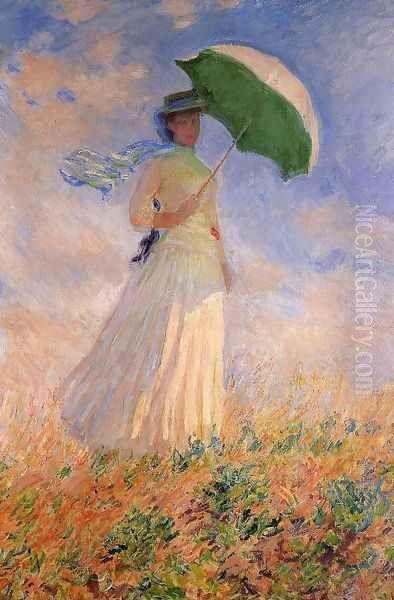 Woman With A Parasol Facing Right Aka Study Of A Figure Outdoors (Facing Right) Oil Painting by Claude Oscar Monet