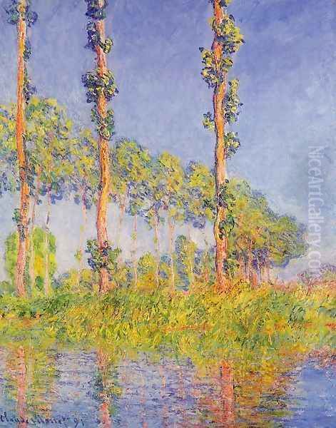 Three Poplar Trees Autumn Effect Oil Painting by Claude Oscar Monet