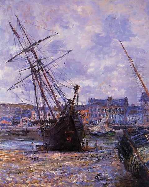 Boats Lying At Low Tide At Facamp Oil Painting by Claude Oscar Monet