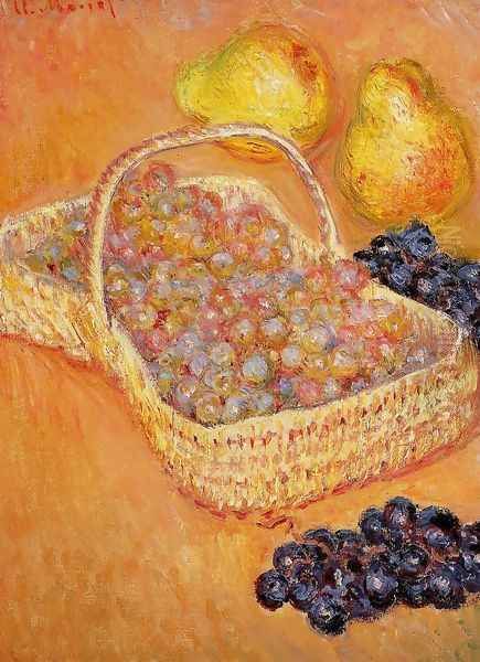 Basket Of Graphes Quinces And Pears Oil Painting by Claude Oscar Monet