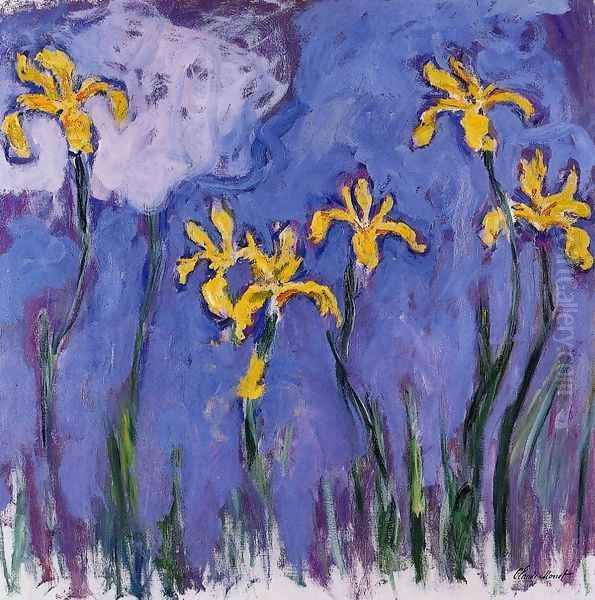 Yellow Irises With Pink Cloud Oil Painting by Claude Oscar Monet