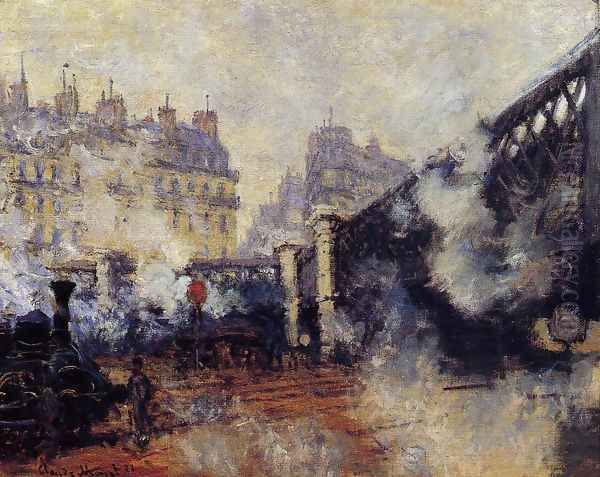 The Pont De L Europe Saint Lazare Station Oil Painting by Claude Oscar Monet