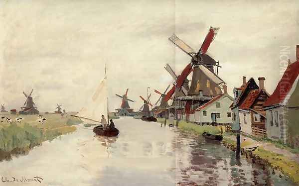 Windmills In Holland Oil Painting by Claude Oscar Monet