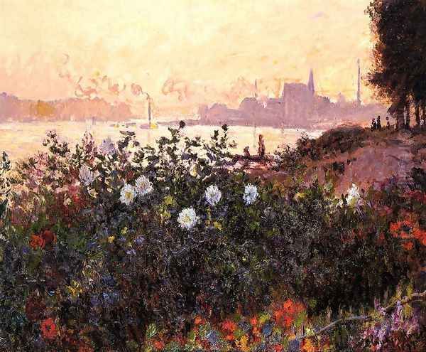 Argenteuil, Flowers by the Riverbank Oil Painting by Claude Oscar Monet