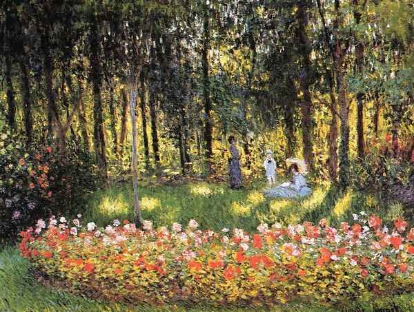 The Artists Family In The Garden Oil Painting by Claude Oscar Monet