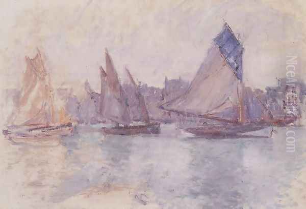 Boats In The Port Of Le Havre Oil Painting by Claude Oscar Monet