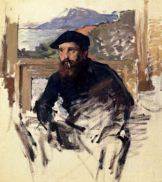 Self Portrait In His Atelier Oil Painting by Claude Oscar Monet