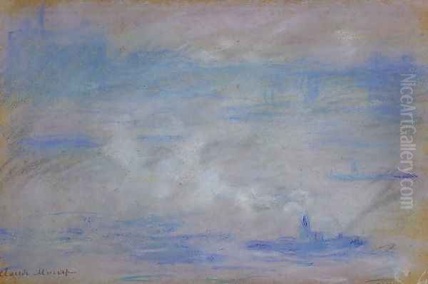 Boats On The Thames Fog Effect Oil Painting by Claude Oscar Monet