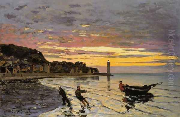 Hauling A Boat Ashore Honfleur Oil Painting by Claude Oscar Monet