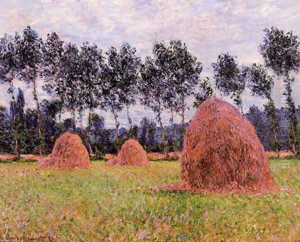 Haystacks Overcast Day Oil Painting by Claude Oscar Monet