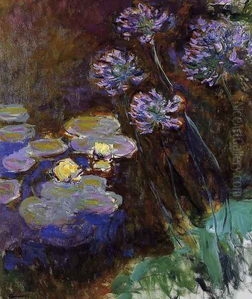 Water-Lilies and Agapanthus Oil Painting by Claude Oscar Monet