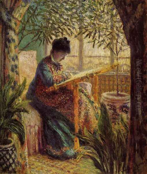 Camille Embroidering Oil Painting by Claude Oscar Monet