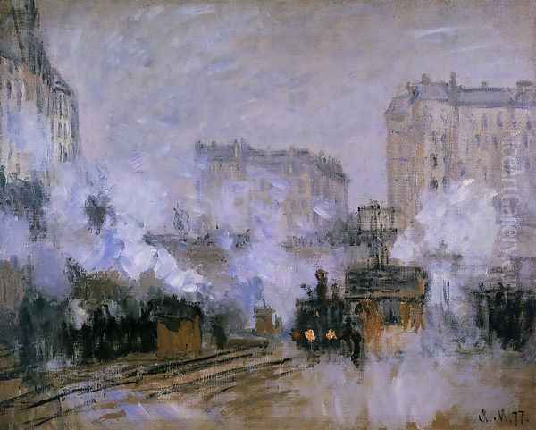 Exterior Of The Saint Lazare Station Arrival Of A Train Oil Painting by Claude Oscar Monet