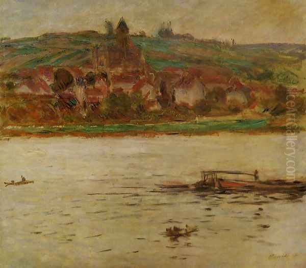 Barge On The Seine At Vertheuil Aka Vetheuil Oil Painting by Claude Oscar Monet