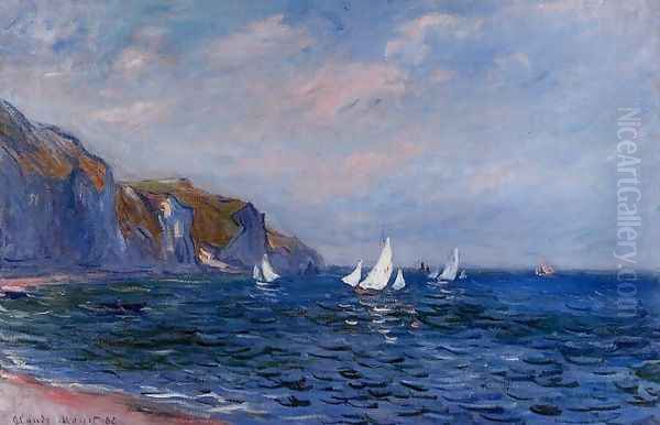 Cliffs And Sailboats At POurville Oil Painting by Claude Oscar Monet