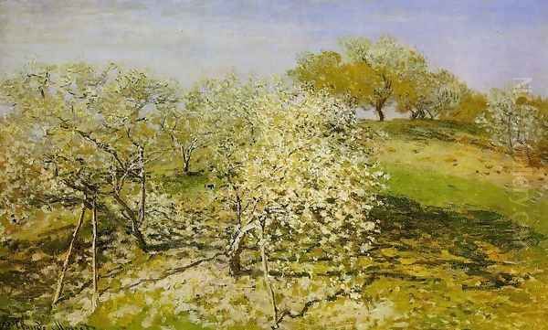 Springtime Aka Apple Trees In Bloom Oil Painting by Claude Oscar Monet