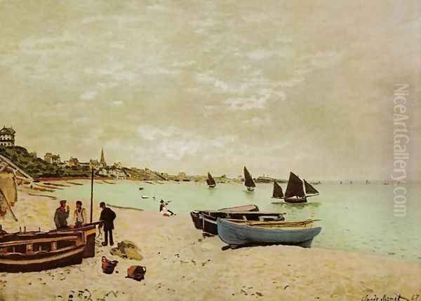 Beach at Sainte-Adresse Oil Painting by Claude Oscar Monet