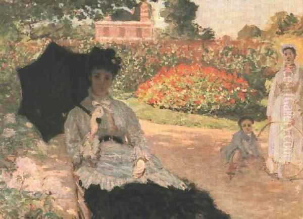 Camille In The Garden With Jean And His Nanny Oil Painting by Claude Oscar Monet