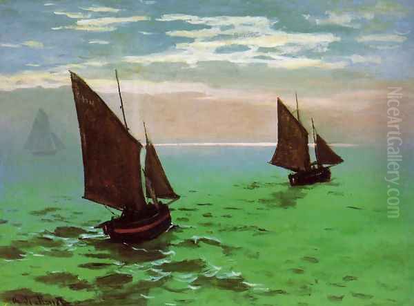 Fishing Boats At Sea Oil Painting by Claude Oscar Monet