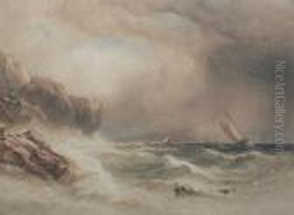 Sailing Vessels Off A Rocky Coast Oil Painting by Anthony Vandyke Copley Fielding