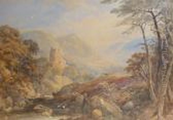 Deer Before Castle Ruins Oil Painting by Anthony Vandyke Copley Fielding