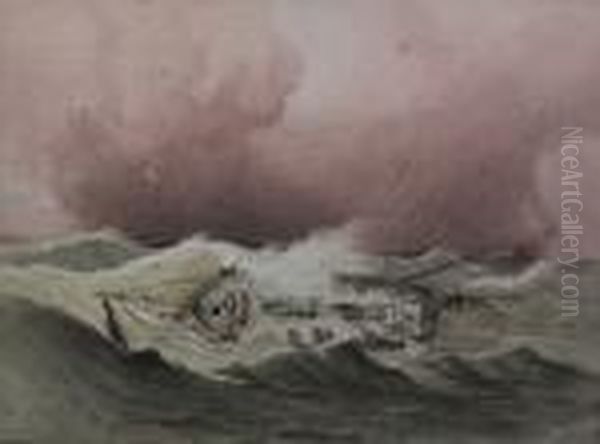 Shipwreckedsailing Ship In Stormy Seas Oil Painting by Anthony Vandyke Copley Fielding