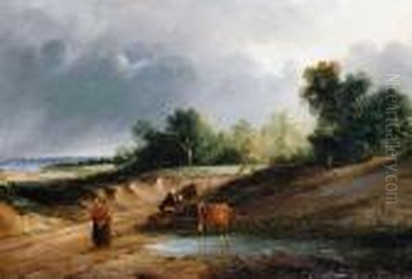 Landscape With Figure And Cattle Oil Painting by Anthony Vandyke Copley Fielding