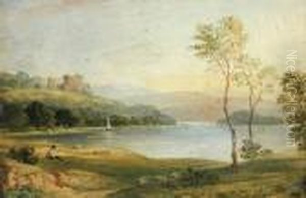 Figure By The Lake Oil Painting by Anthony Vandyke Copley Fielding